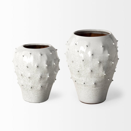 14" White Abstract Cylinder Ceramic Table Vase