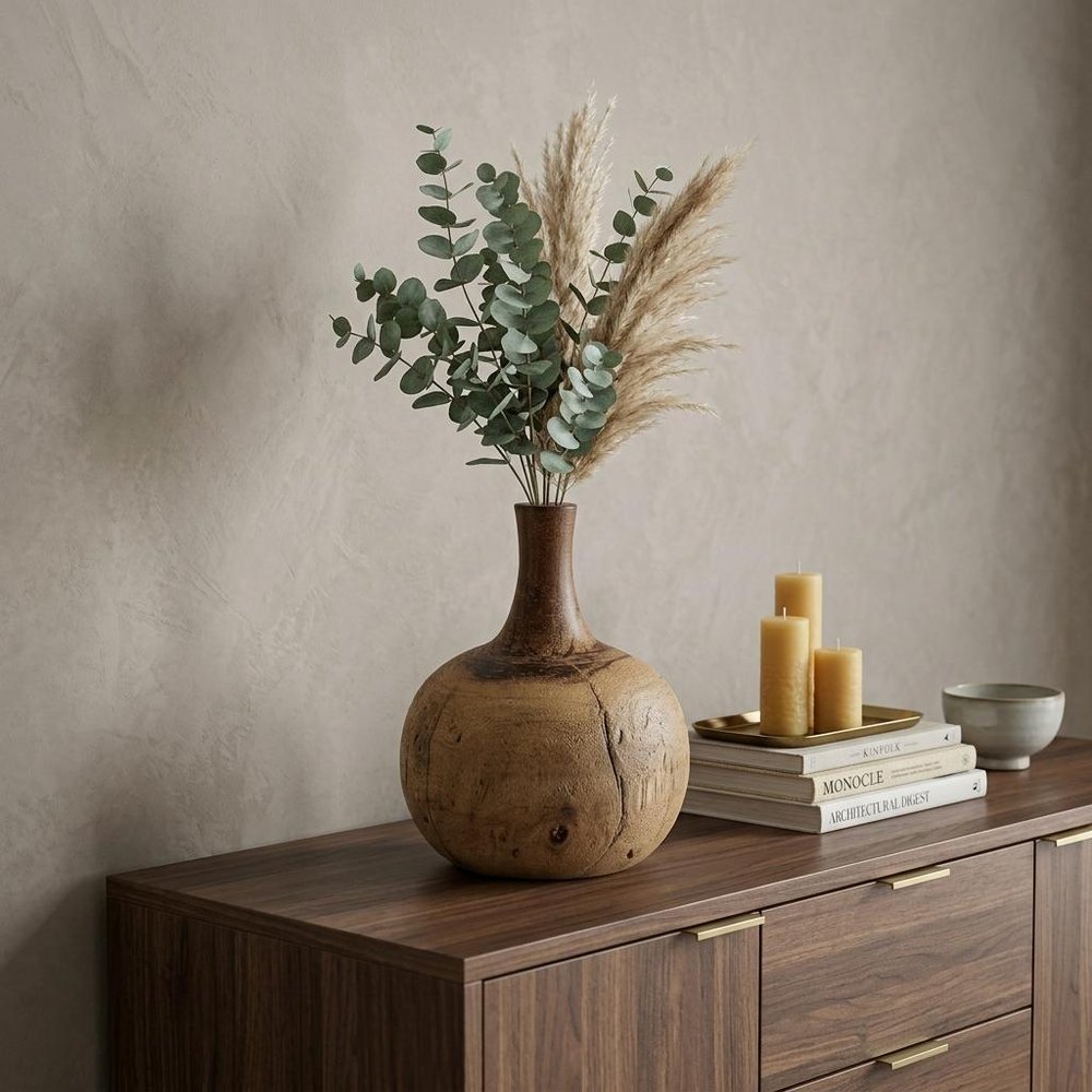 8" Brown Abstract Cylinder Solid Wood Table Vase