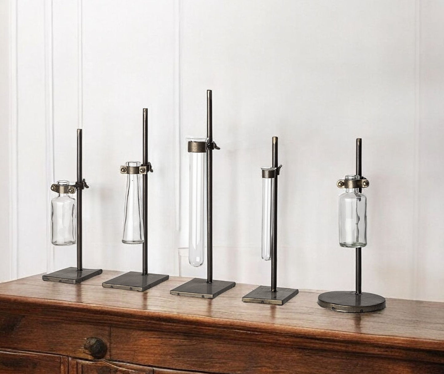Set of Two Dark Brown Abstract Cylinder Metal Table Vase