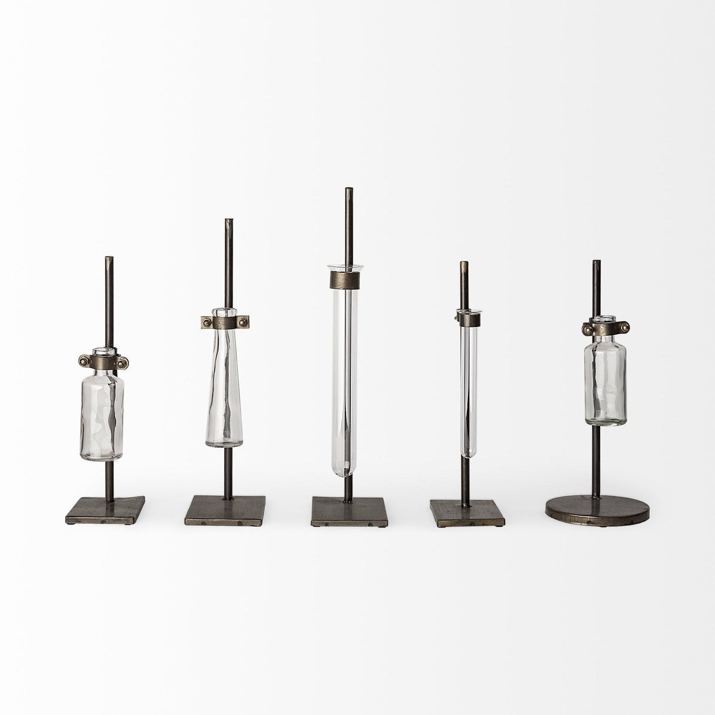 Set of Two Dark Brown Abstract Cylinder Metal Table Vase