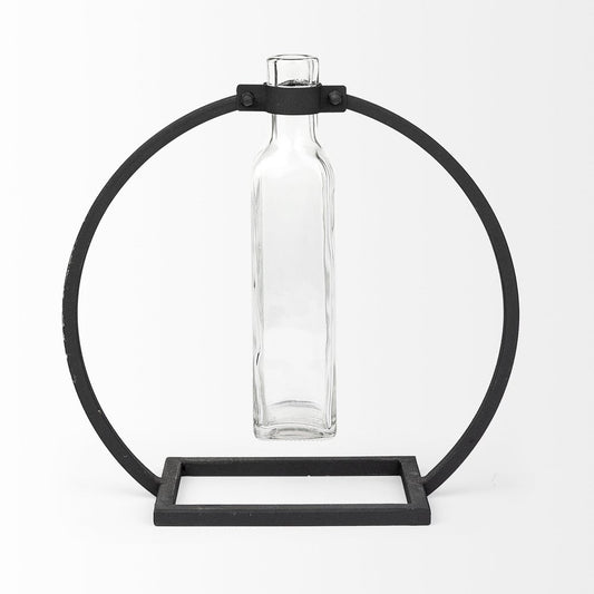 10" Black Abstract Cylinder Metal Table Vase