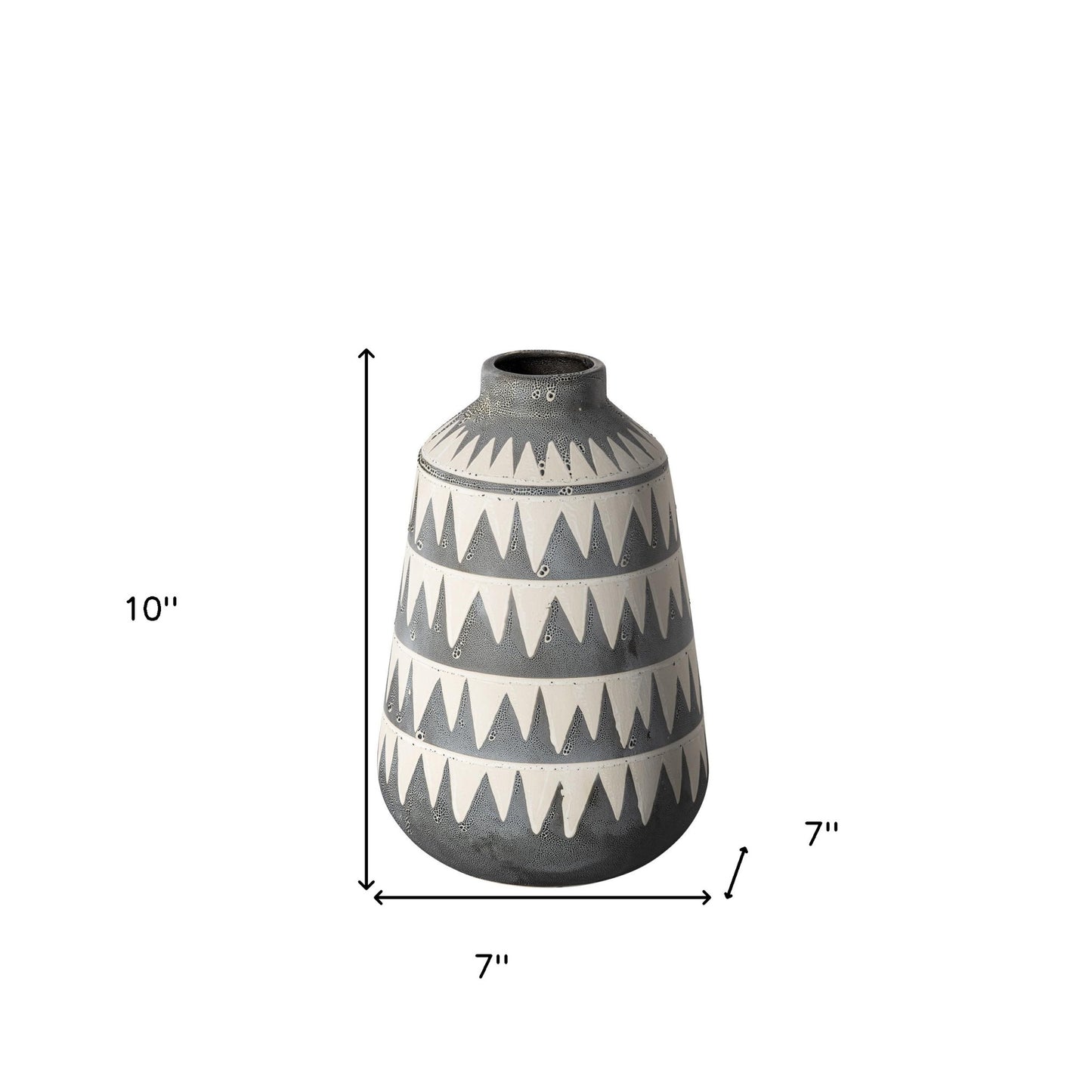 10" Gray And Ivory Abstract Cylinder Ceramic Table Vase