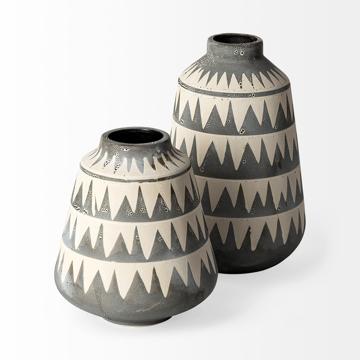 10" Gray And Ivory Abstract Cylinder Ceramic Table Vase
