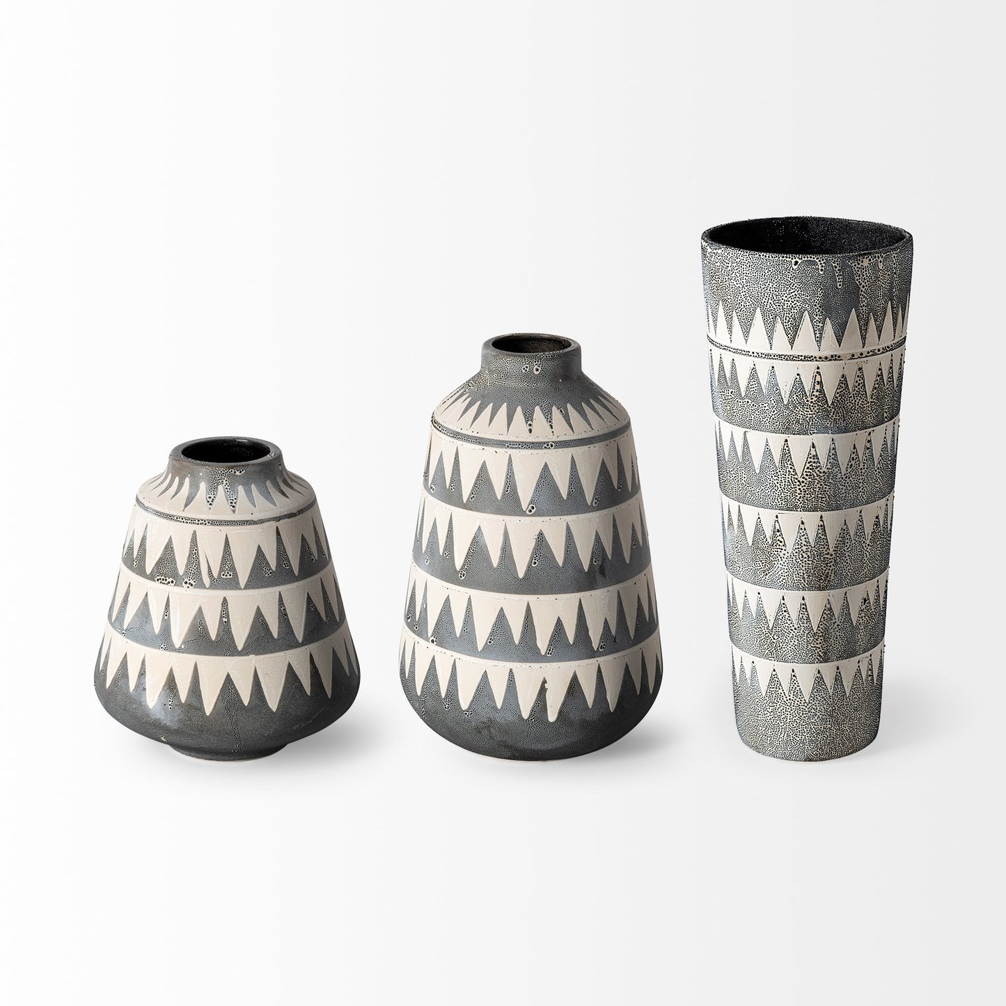10" Gray And Ivory Abstract Cylinder Ceramic Table Vase