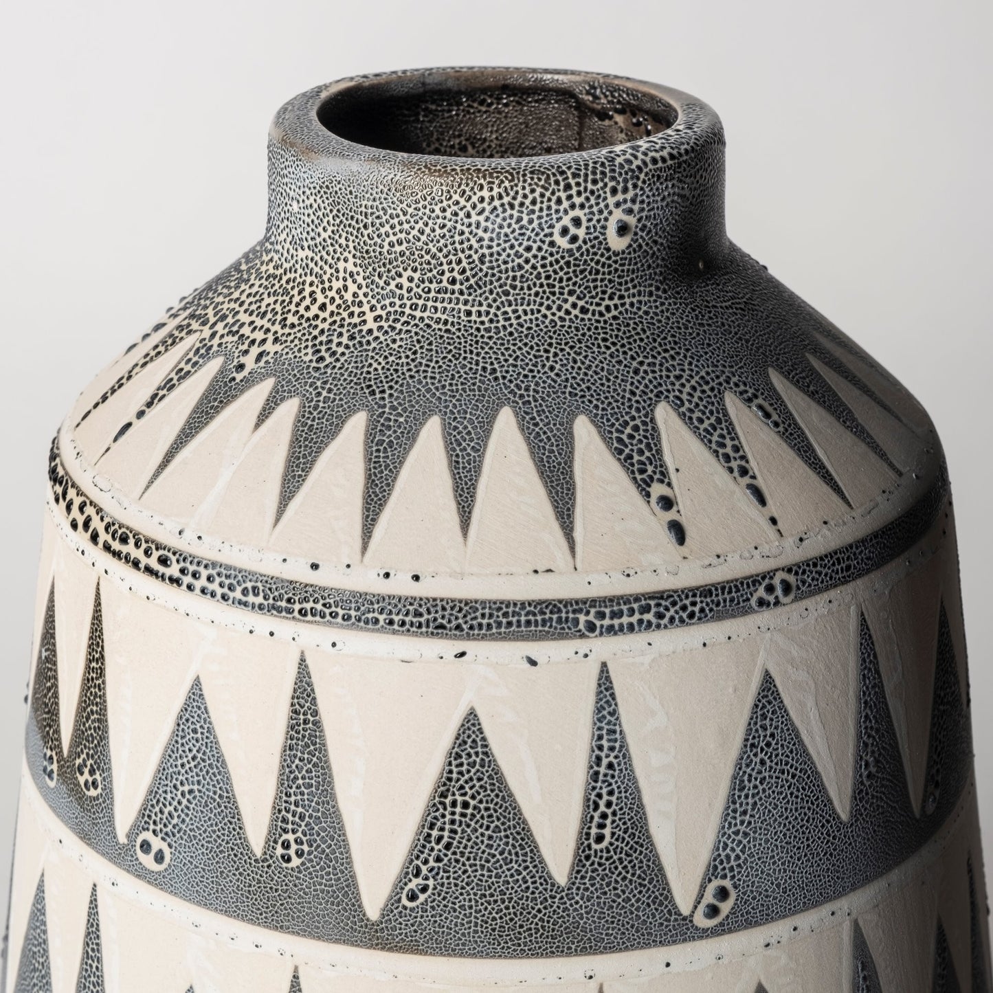 10" Gray And Ivory Abstract Cylinder Ceramic Table Vase