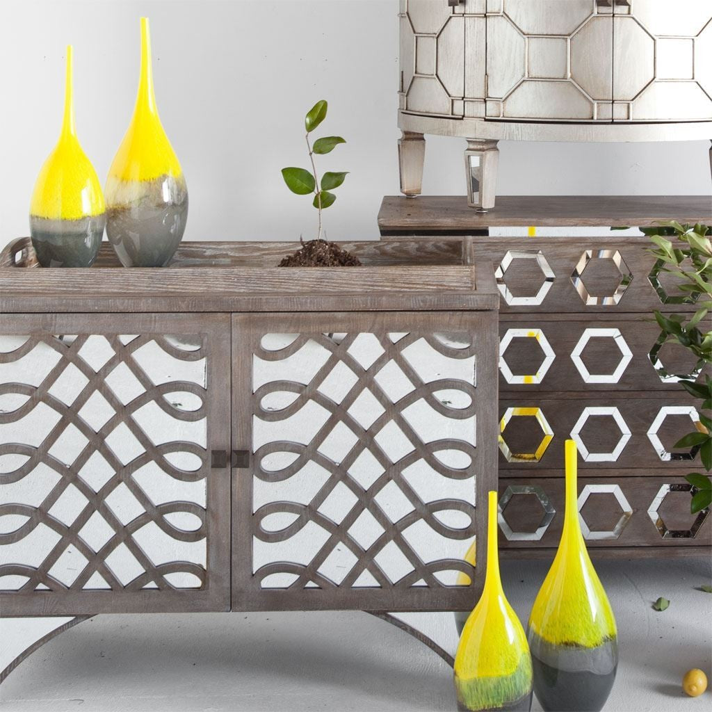21" Yellow Abstract Cylinder Crystal Glass Table Vase