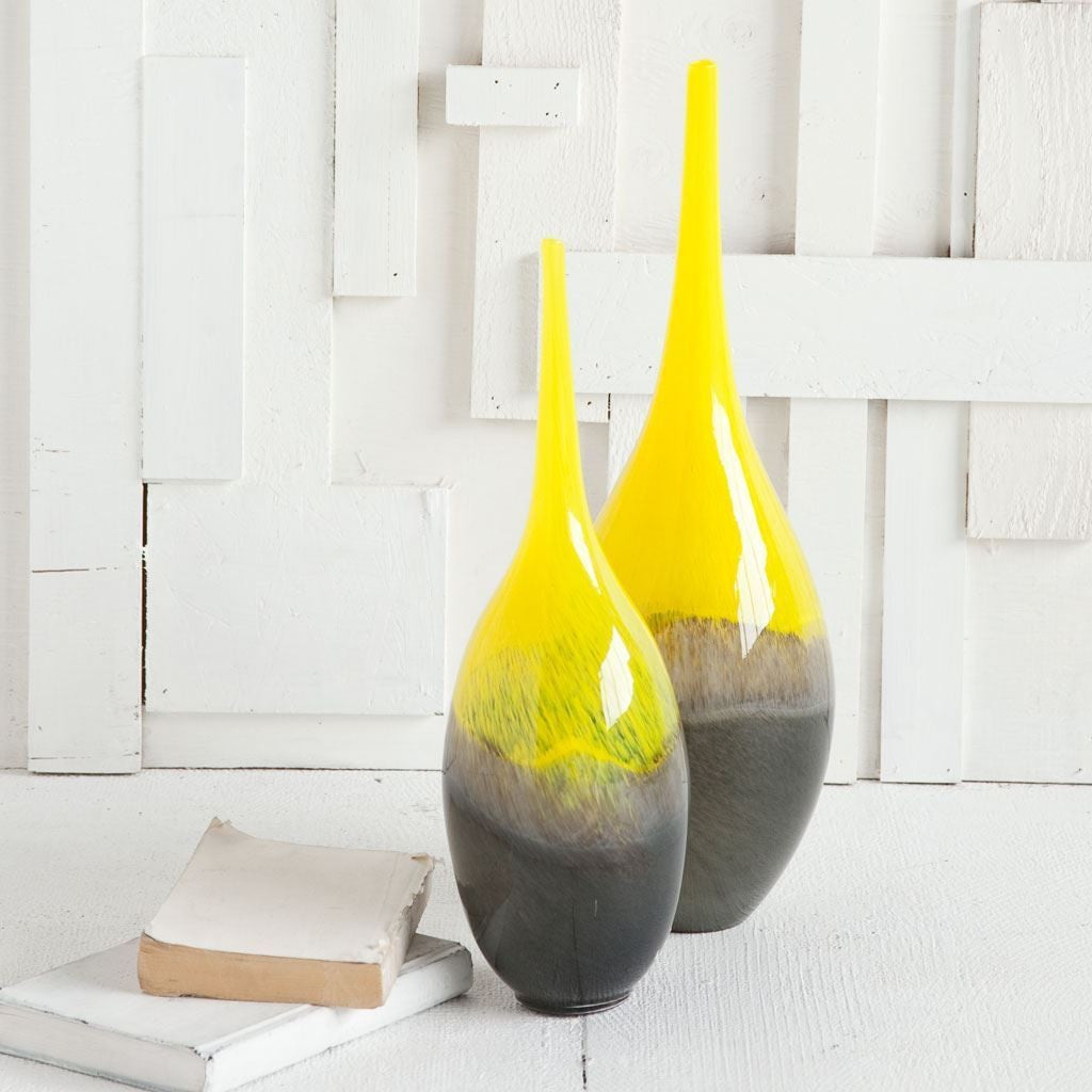 21" Yellow Abstract Cylinder Crystal Glass Table Vase