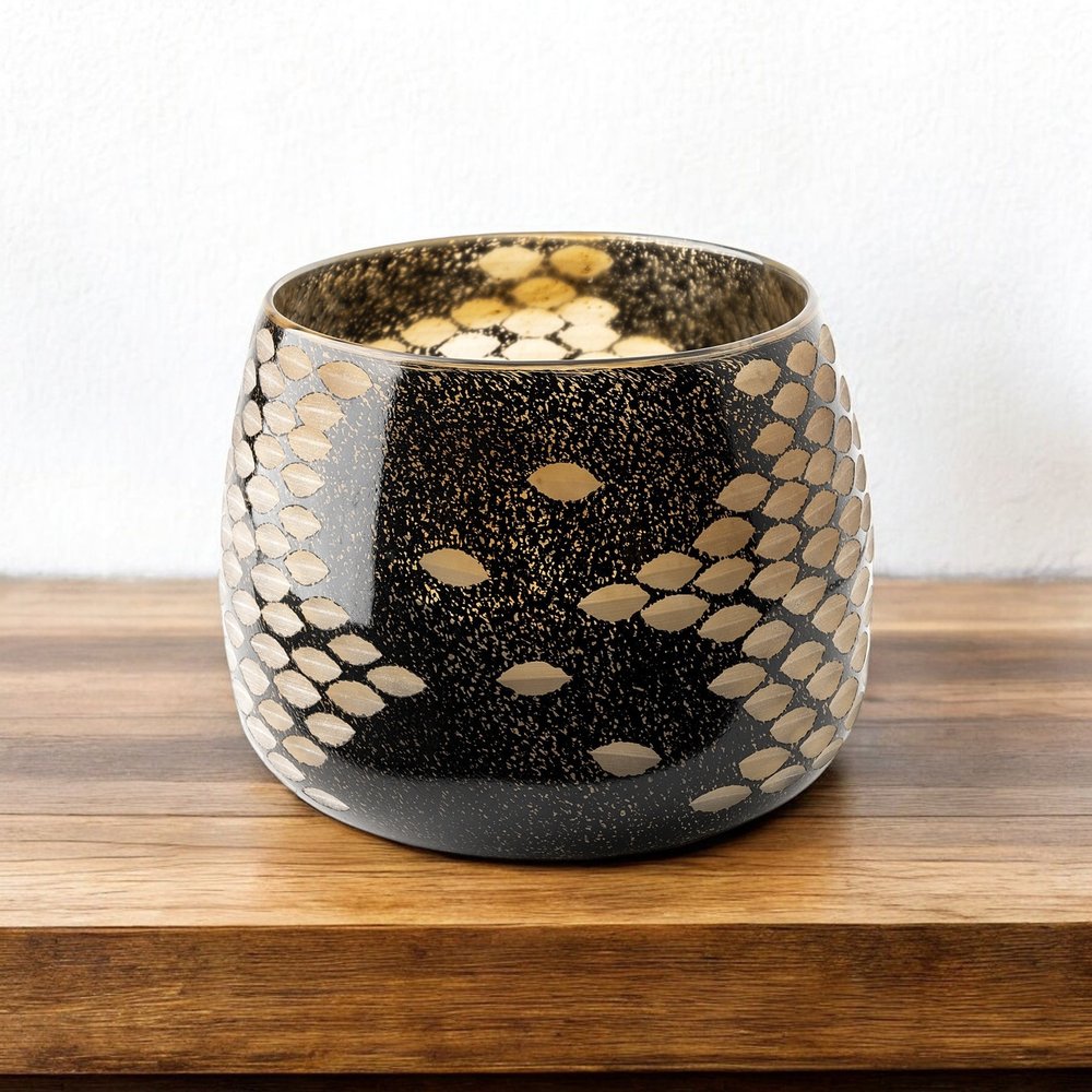 6" Gold Abstract Cylinder Crystal Glass Table Vase