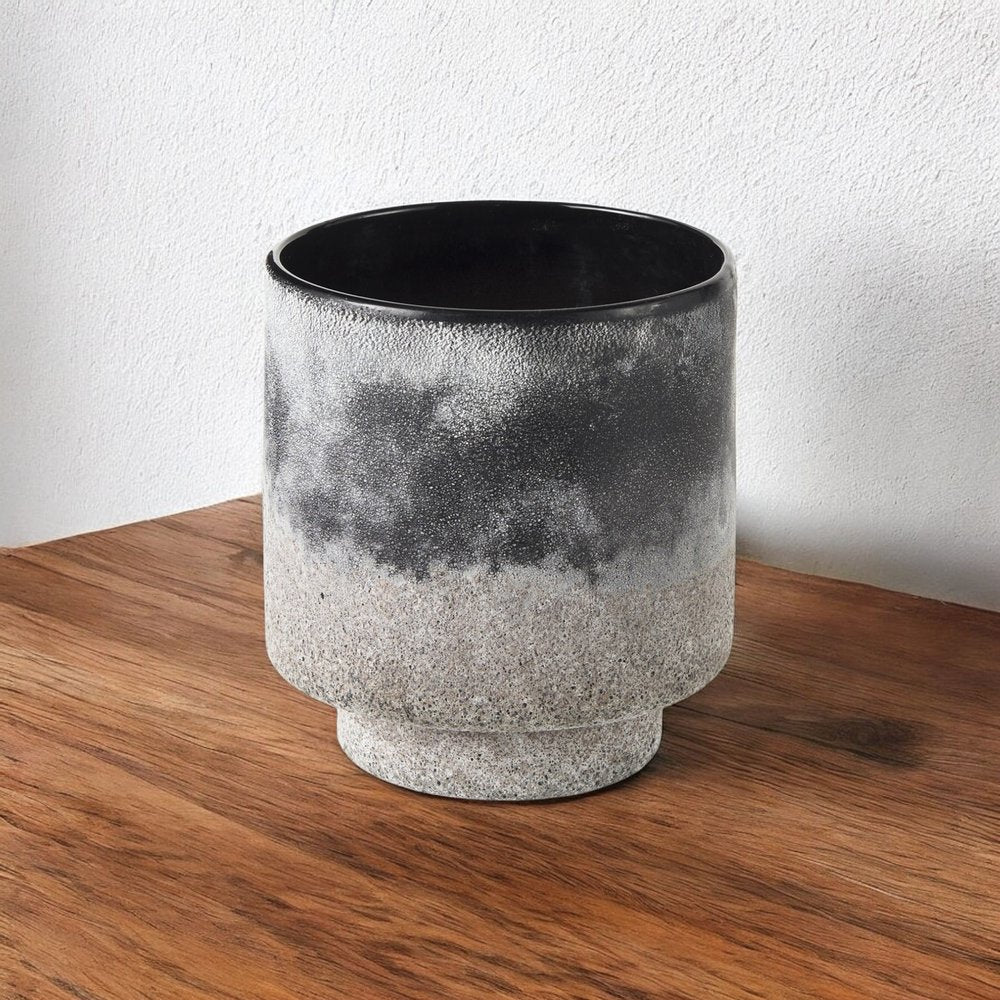 6" Brown And Black Abstract Cylinder Ceramic Table Vase