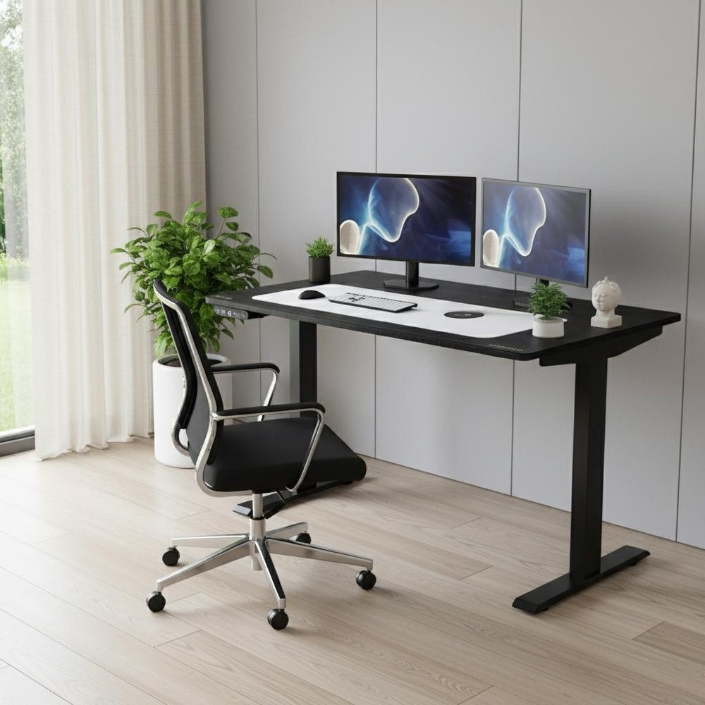 Adjustable Black Stainless Steel Rolling Computer Desk