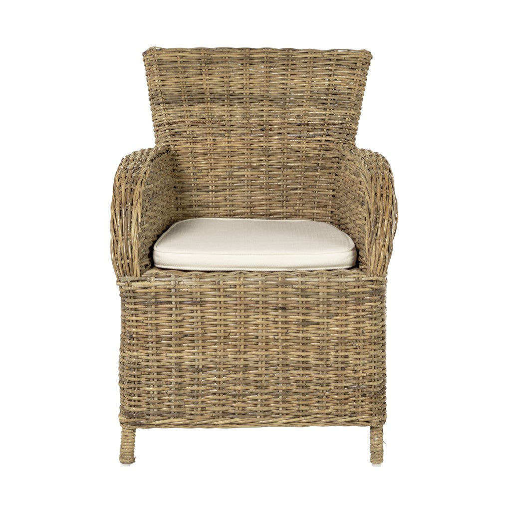 Set of Two Cream and Tan Dining Arm Chairs