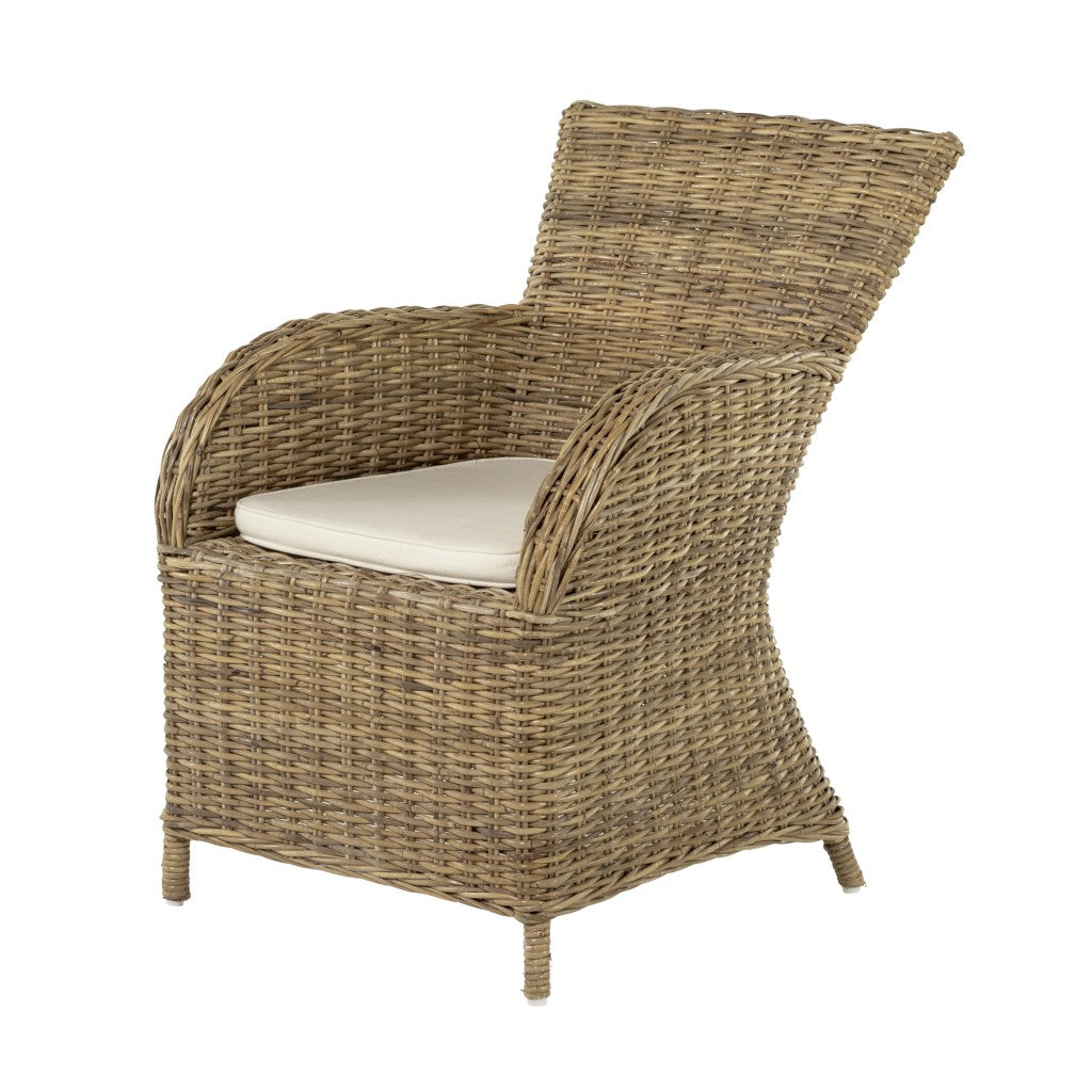 Set of Two Cream and Tan Dining Arm Chairs