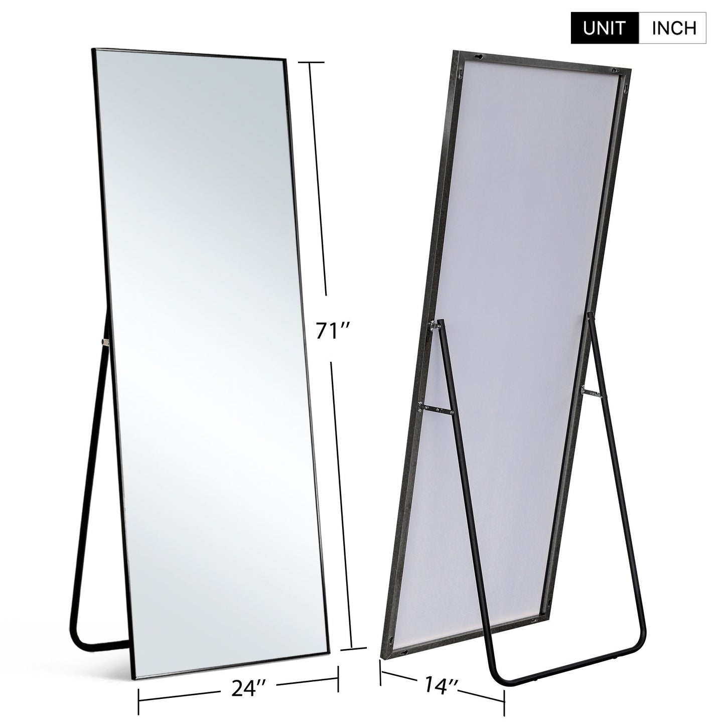 71" Black Metal Framed Standing Mirror