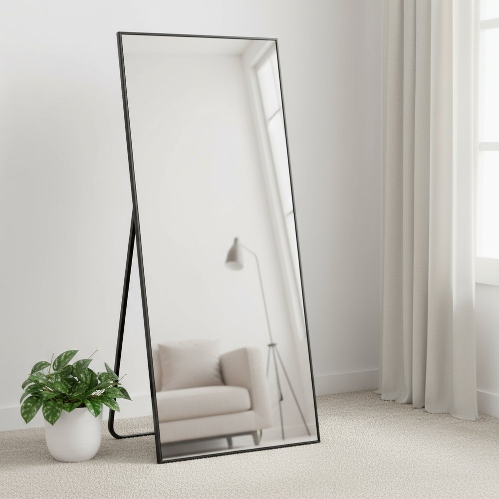 71" Black Metal Framed Standing Mirror