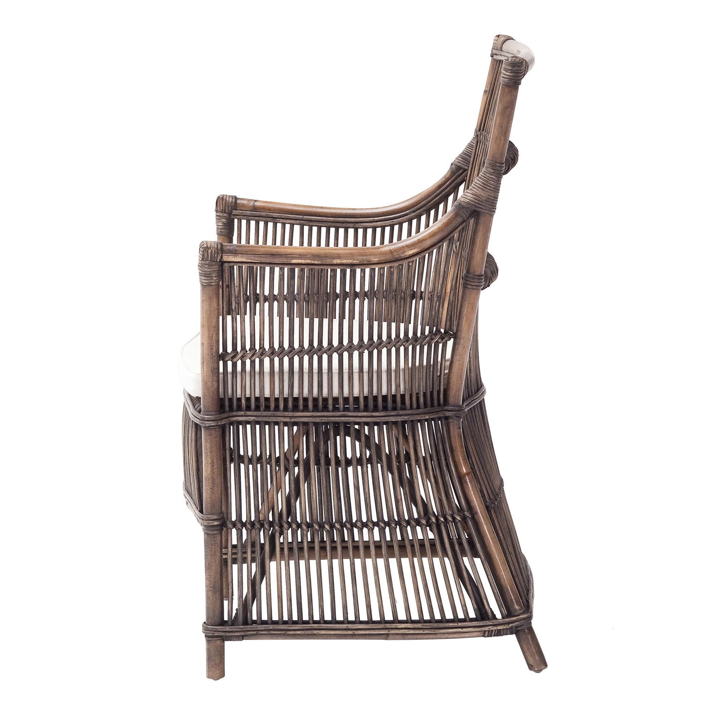 Set of Two Cream And Dark Brown Rattan Slat Back Dining Arm Chairs