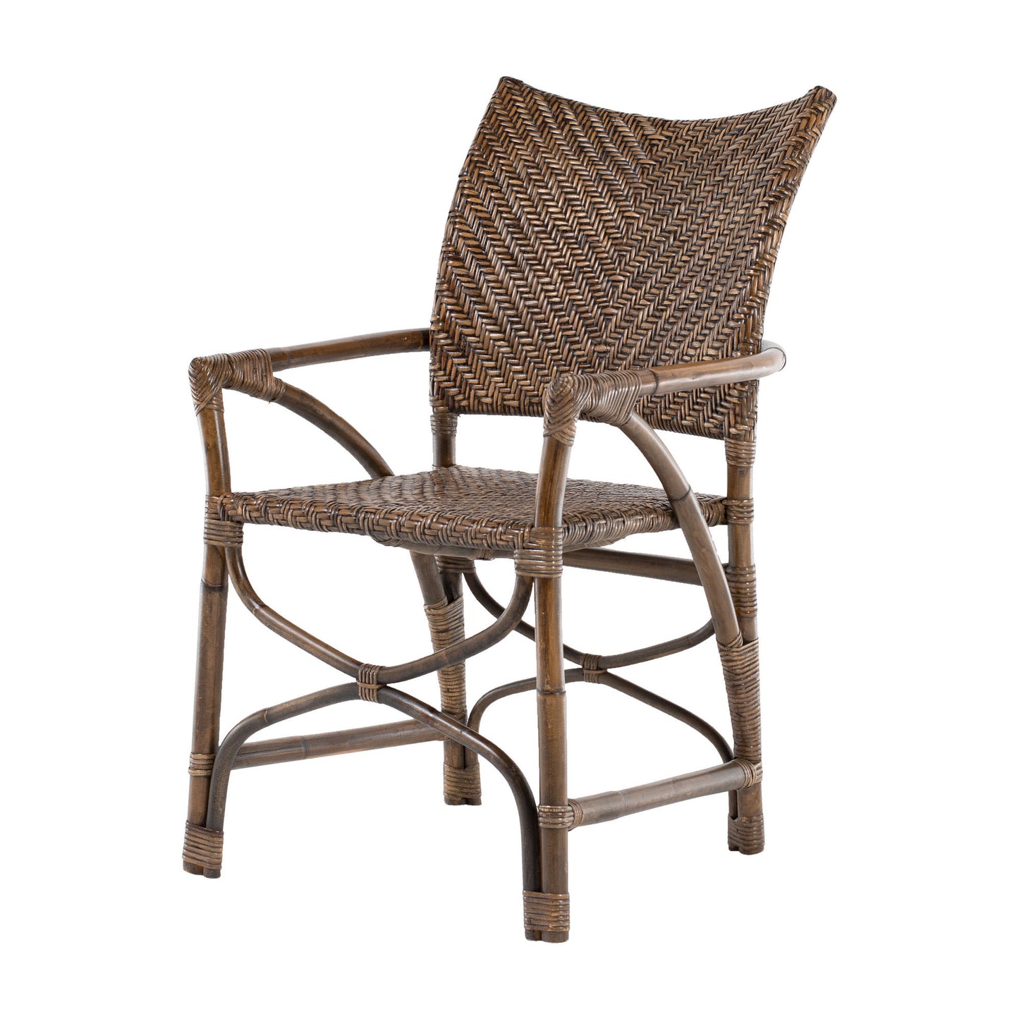 Set of Two Brown Open Back Dining Arm Chairs