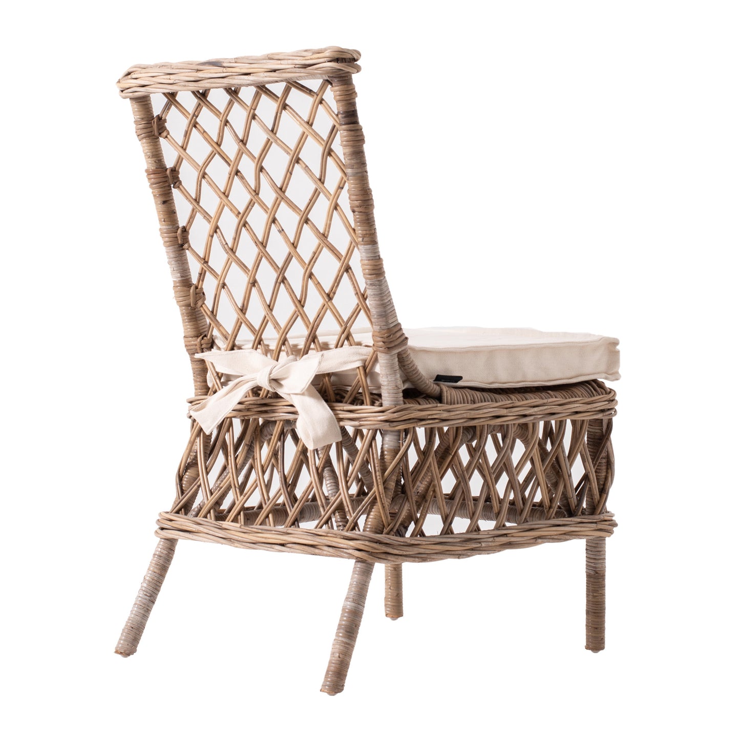 Set of Two Cream And Natural Rattan Cross Back Dining Parsons Chairs