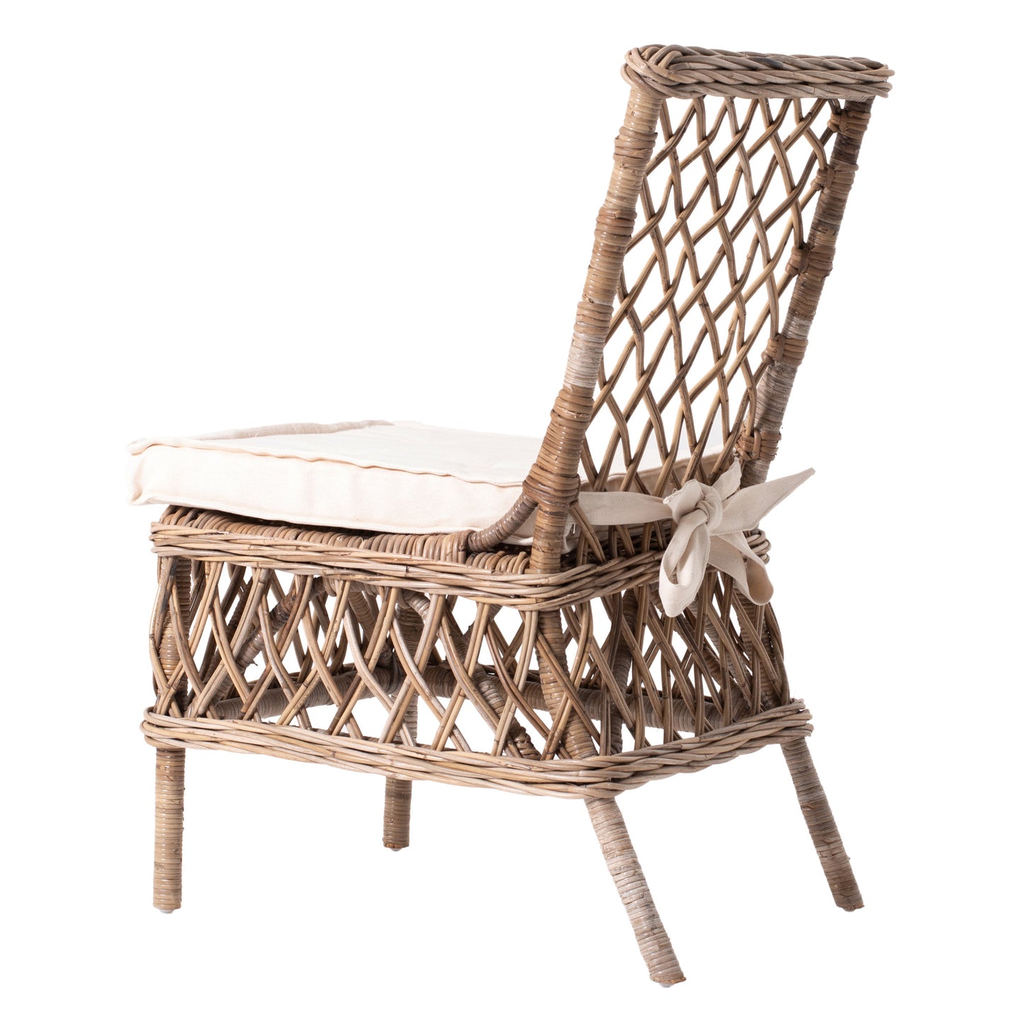 Set of Two Cream And Natural Rattan Cross Back Dining Parsons Chairs