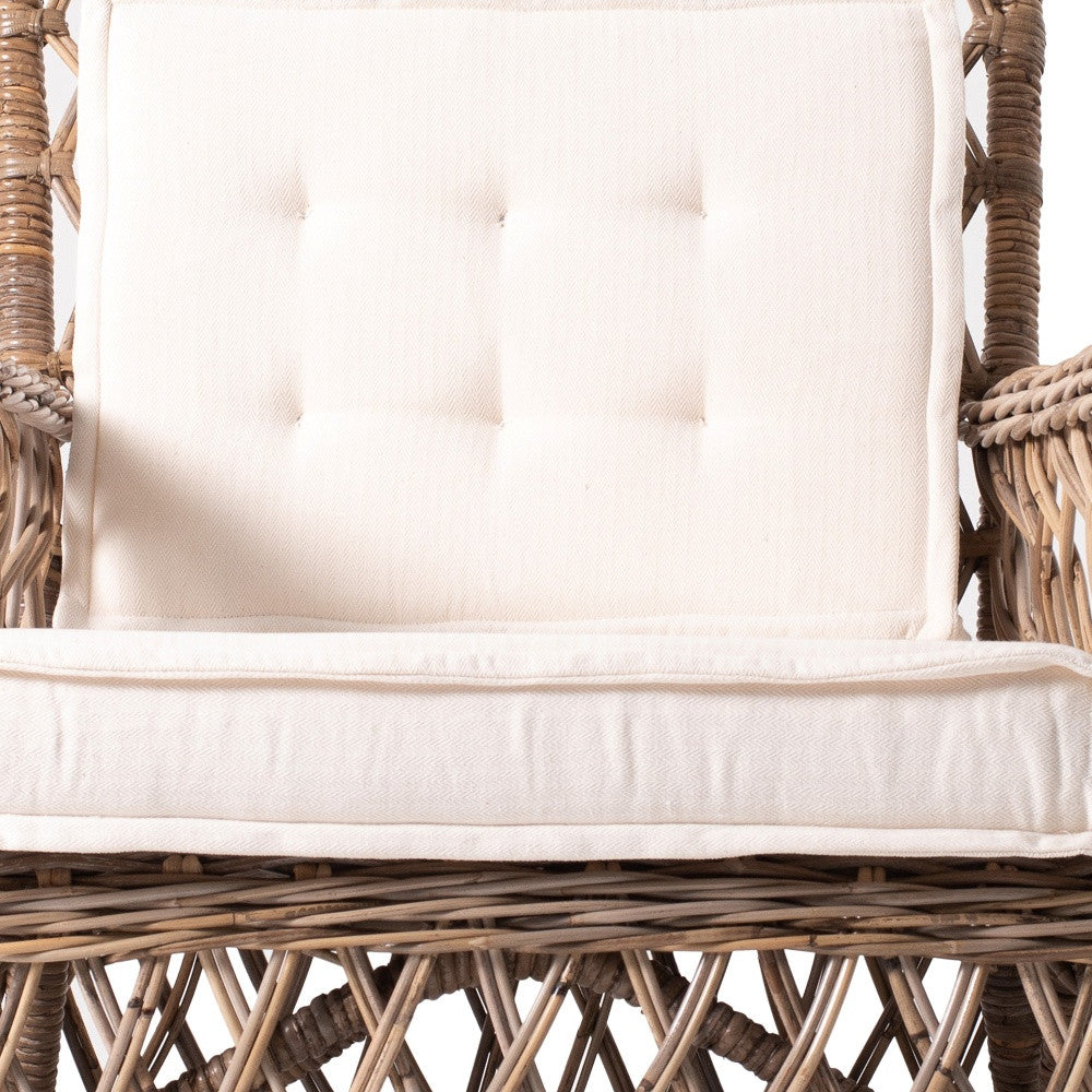 Set of Two Cream and Natural Cross Back Dining Arm Chairs