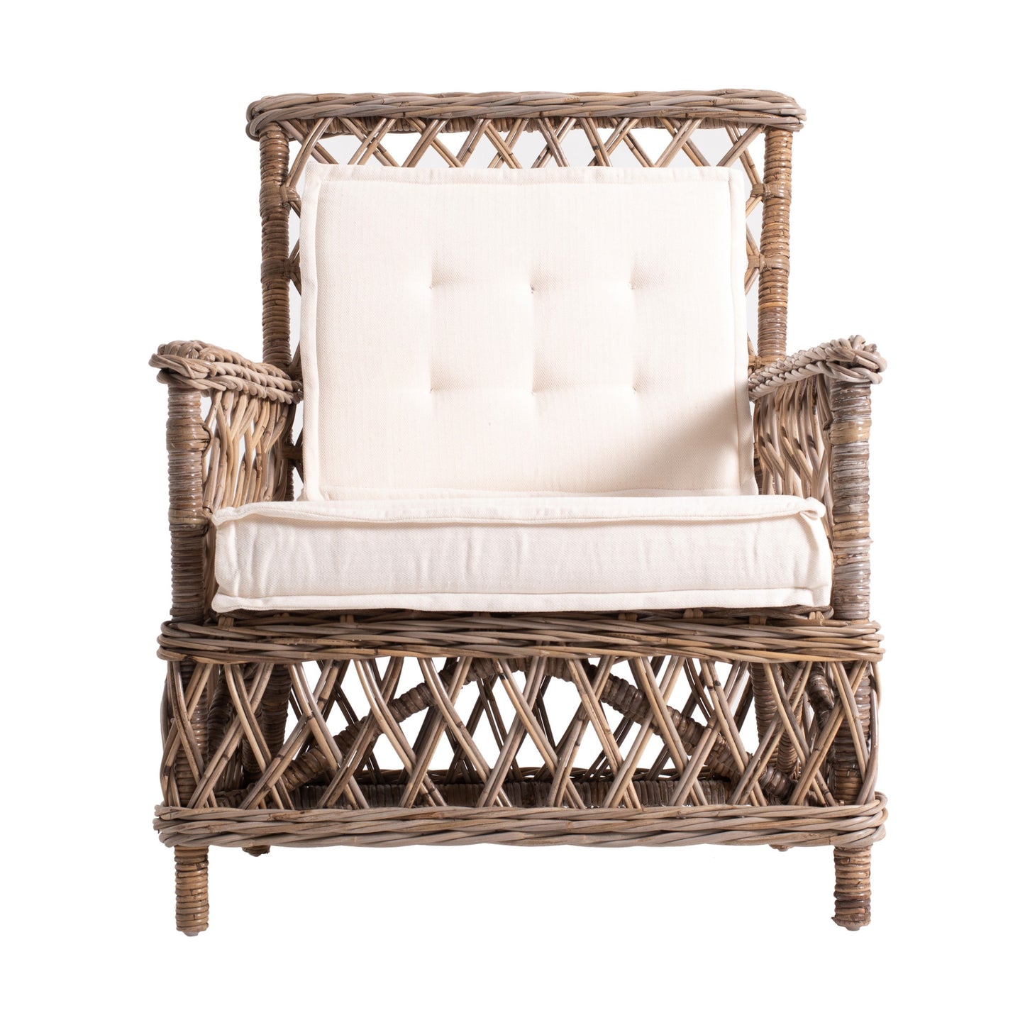 Set of Two Cream and Natural Cross Back Dining Arm Chairs
