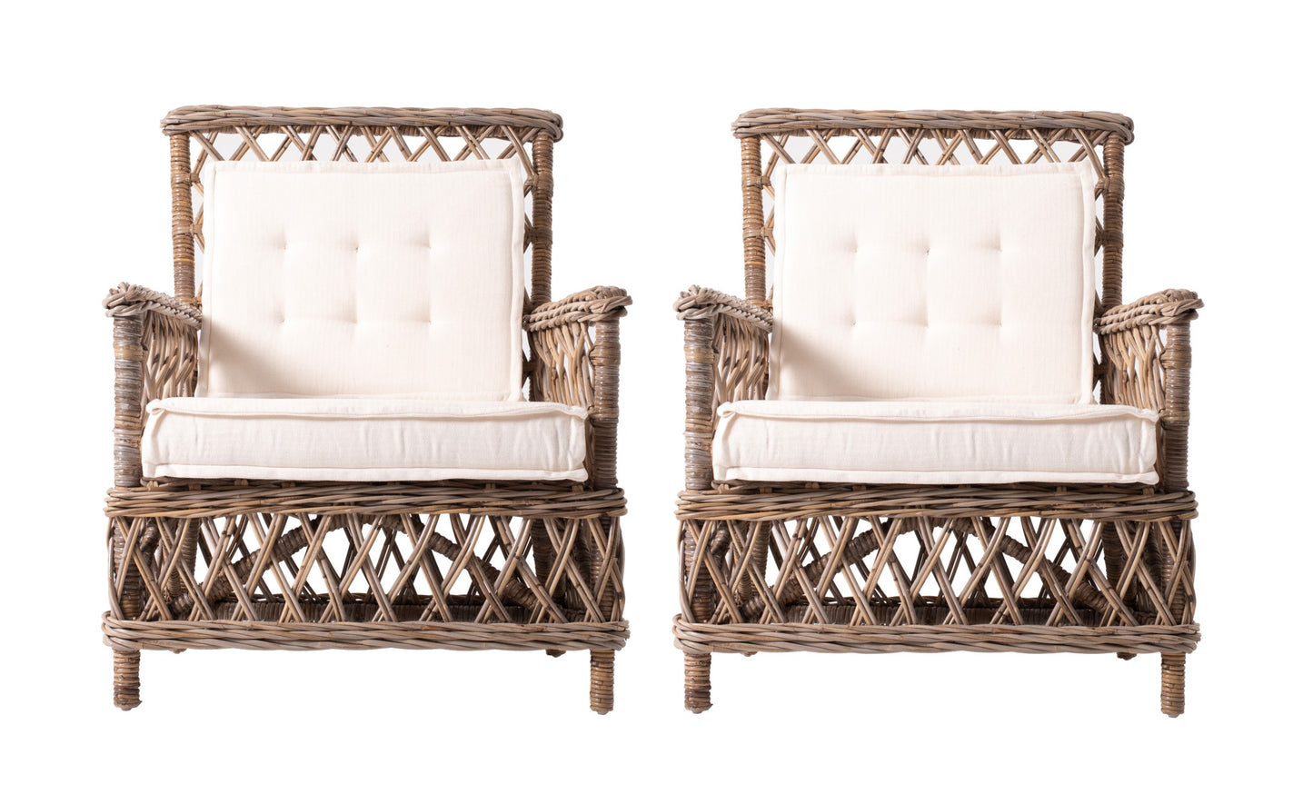 Set of Two Cream and Natural Cross Back Dining Arm Chairs