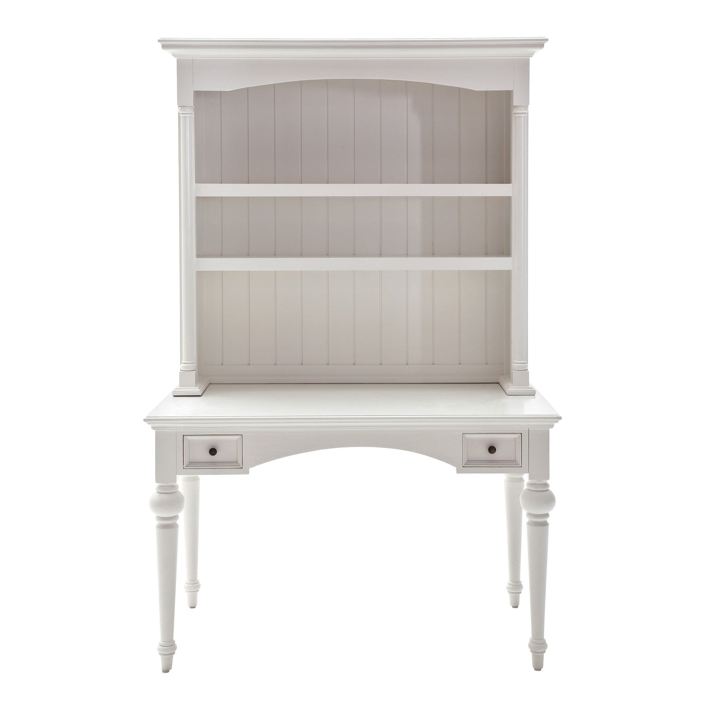 47" White Solid Wood Computer Desk With Hutch With Two Drawers
