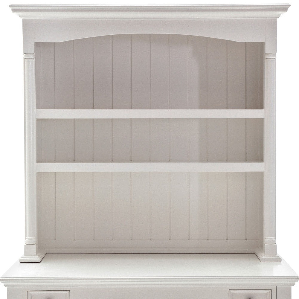 47" White Solid Wood Computer Desk With Hutch With Two Drawers
