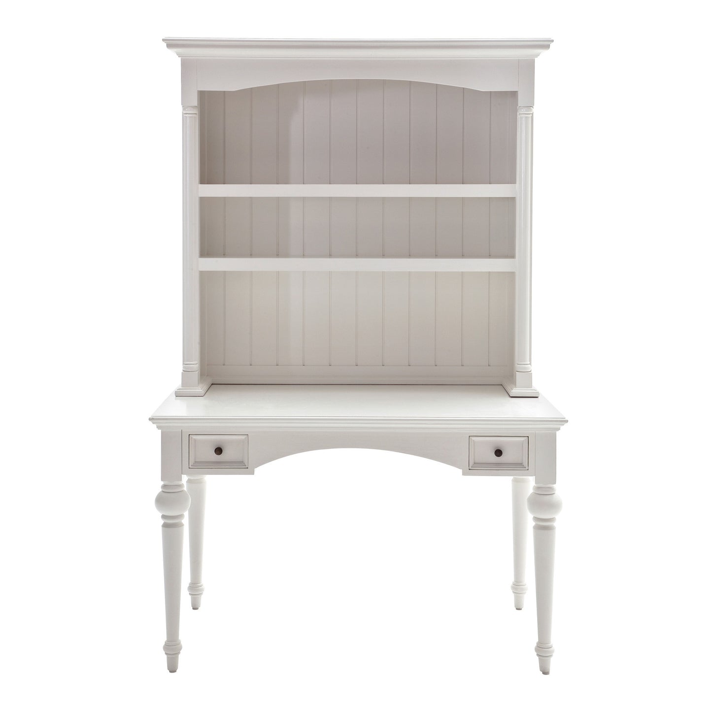 47" White Solid Wood Computer Desk With Hutch With Two Drawers