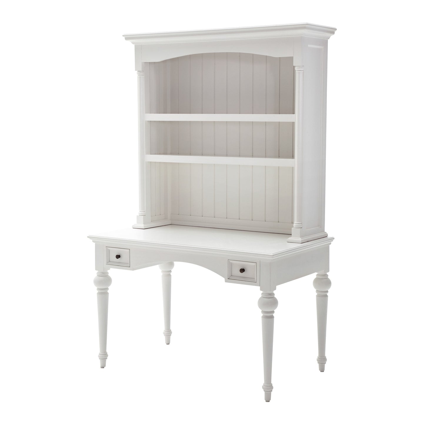 47" White Solid Wood Computer Desk With Hutch With Two Drawers