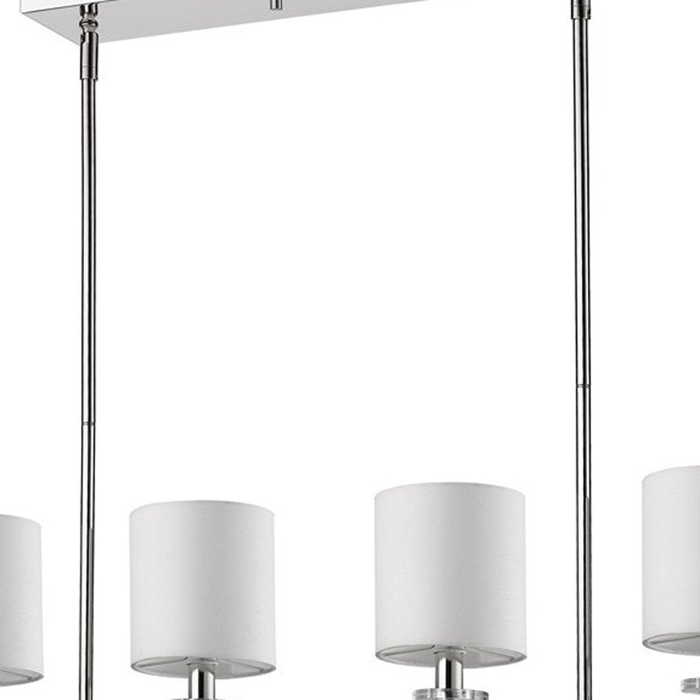 Kara 4-Light Polished Nickel Island Pendant With Fabric Shades And Crystal Bobeches