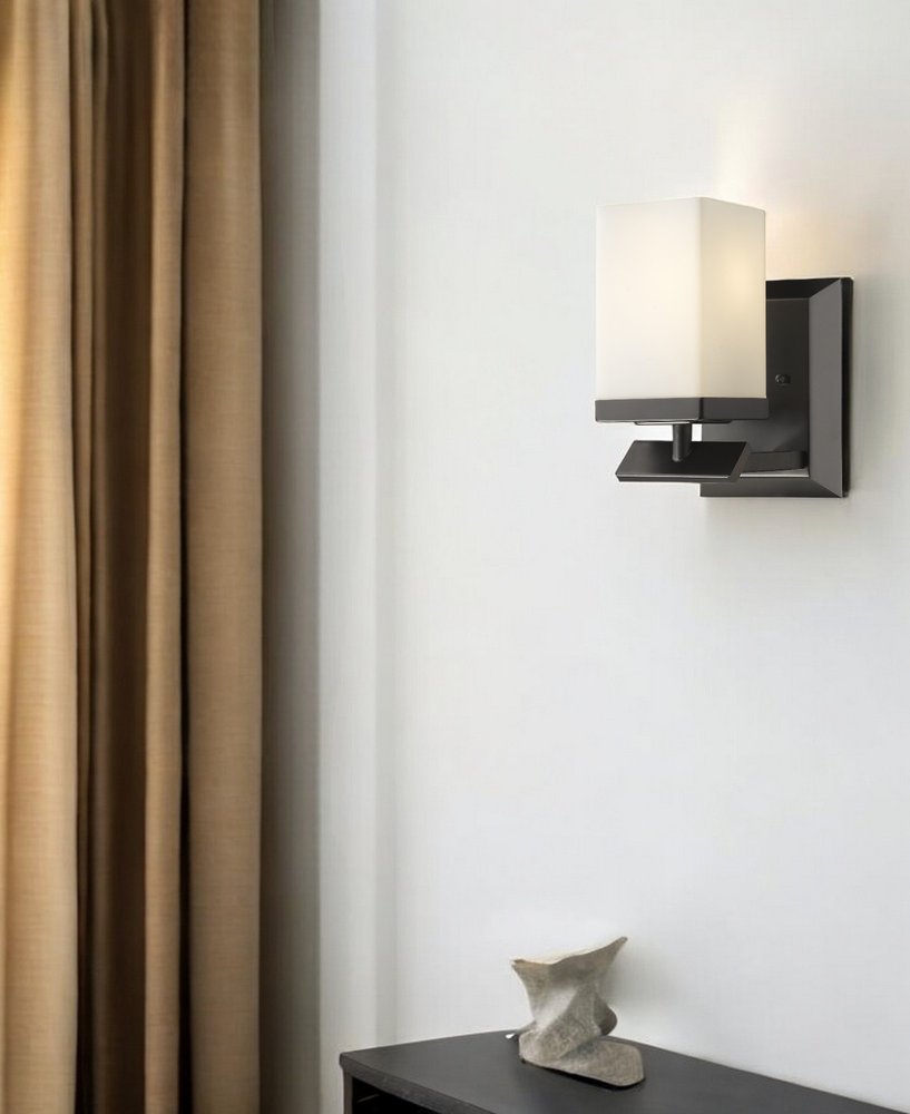 One Light Bronze Frosted Glass Wall Sconce