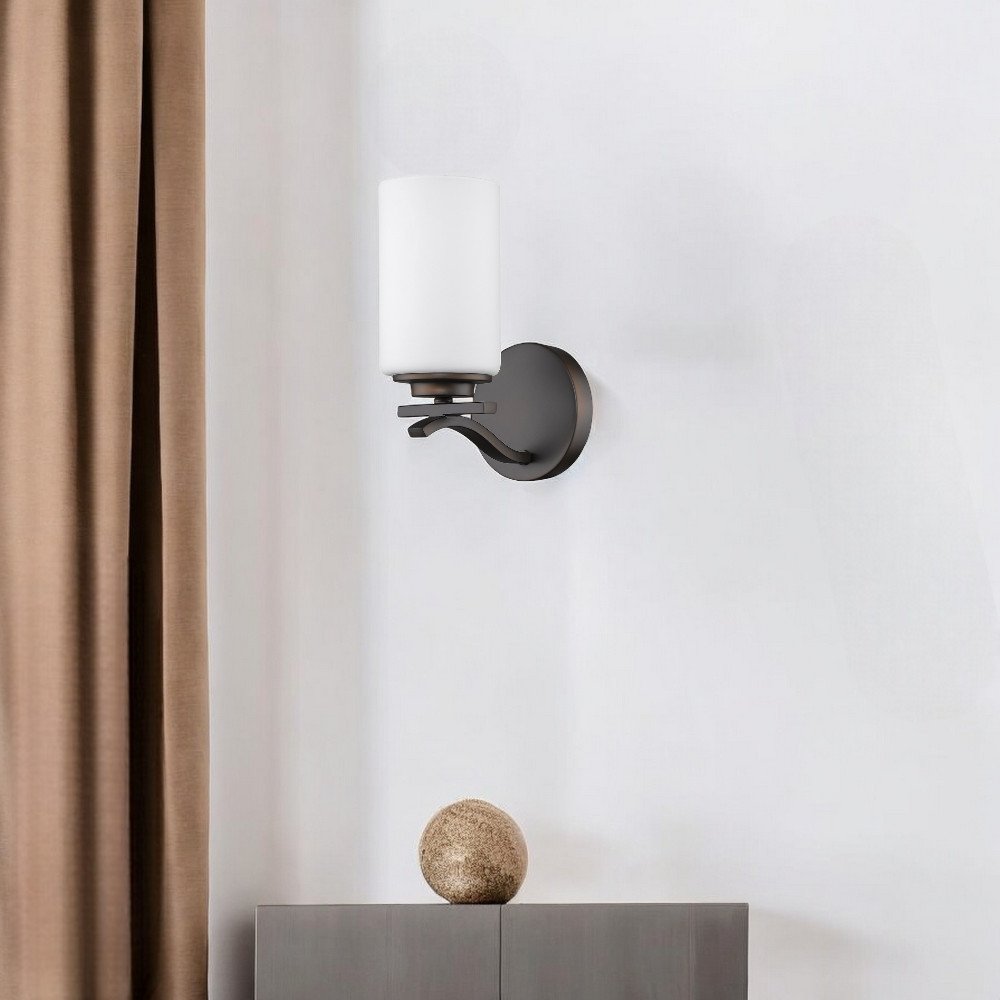 One Light Bronze and Glass Wall Sconce