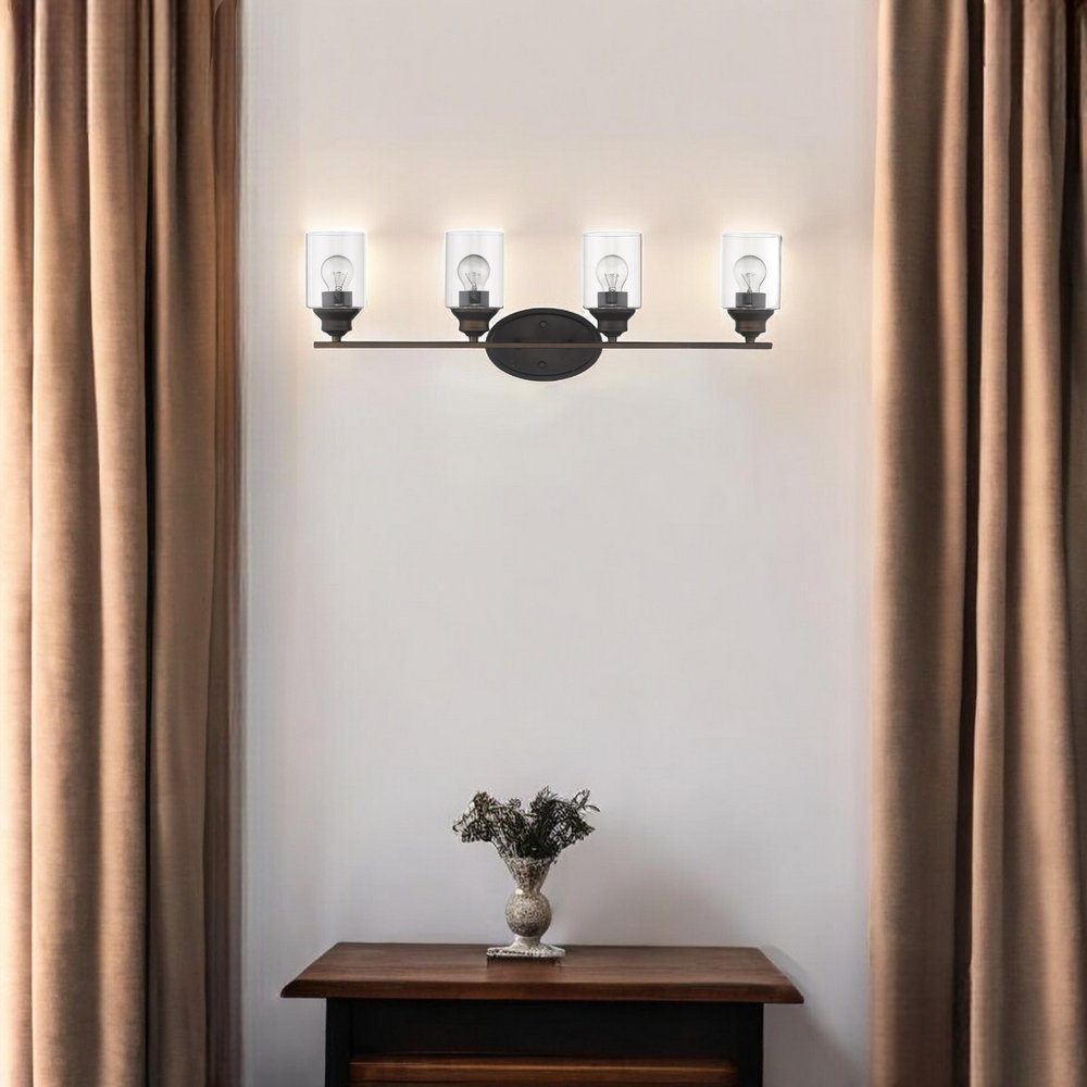 10" Black And Clear Metal and Glass Vanity Flush Mounted Sconce
