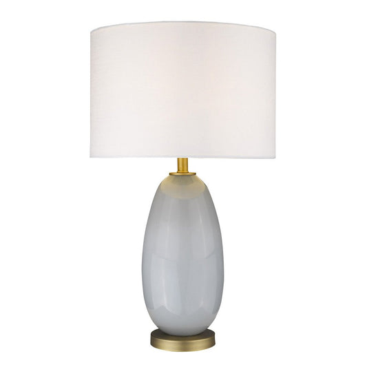 29" Light Gray Glass Table Lamp With White Drum Shade