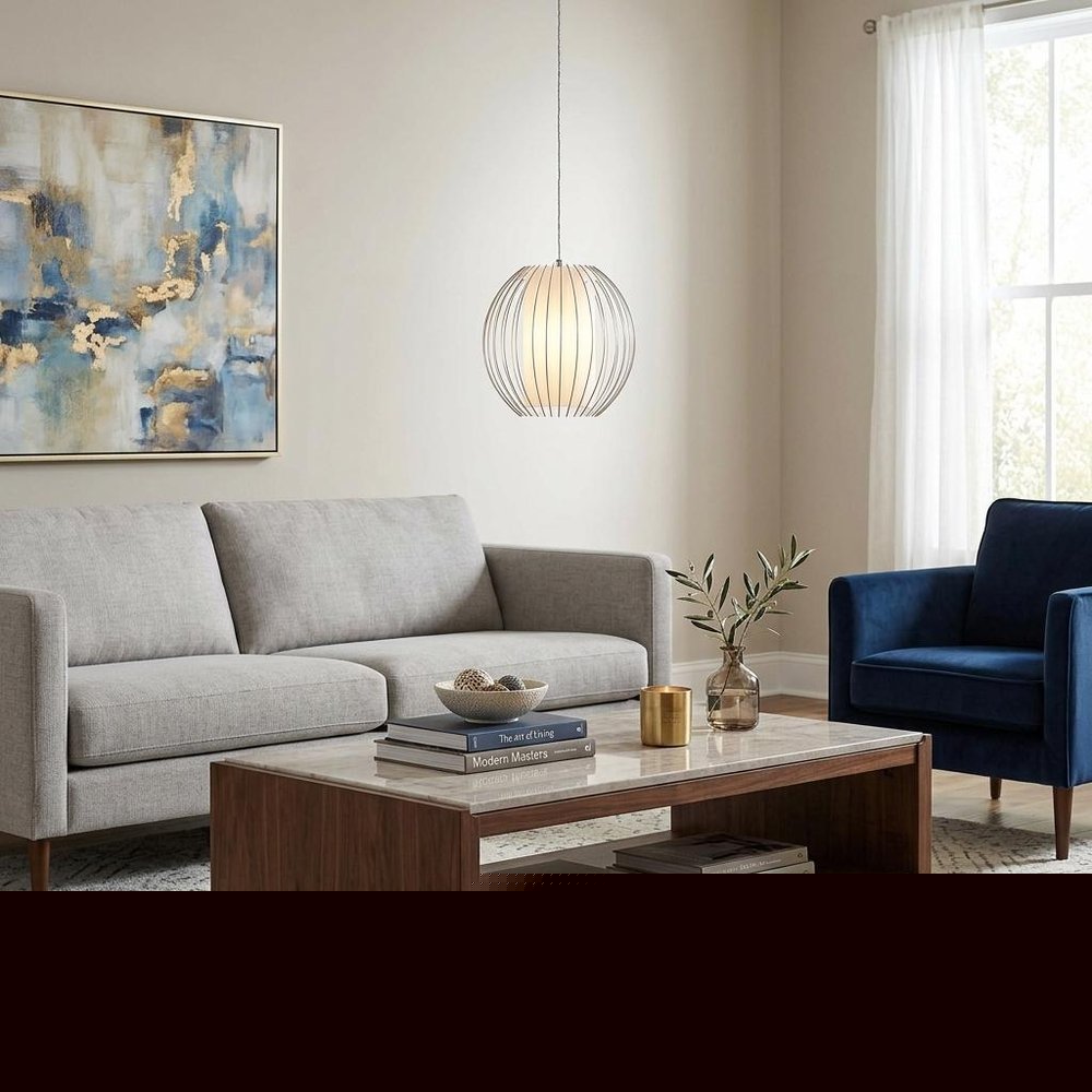 Acrylic and Steel Shade Hanging Globe Light