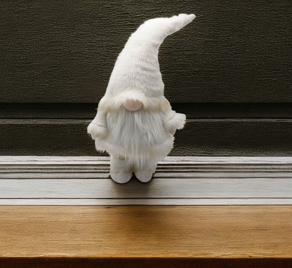 30" White Fabric Christmas Standing Gnome Tabletop Sculpture