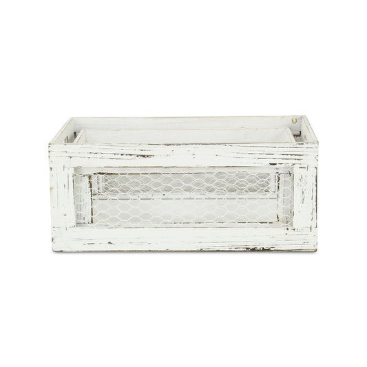 Set of Two White Solid Wood Crate