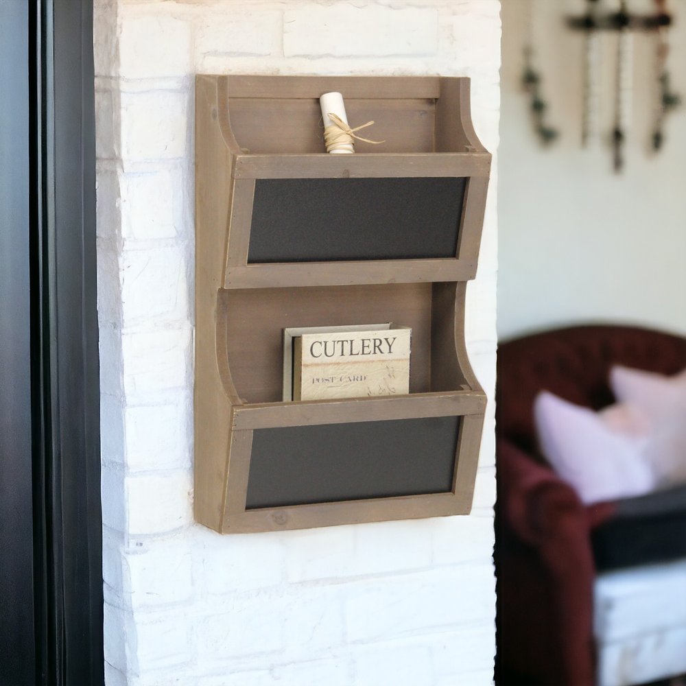 Set of Two Brown Solid Wood File Organizer