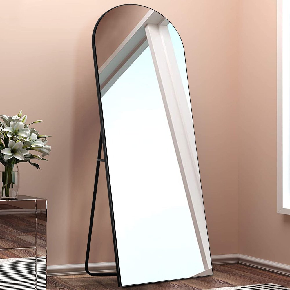 59" Black Wood Arch Freestanding and Wall Mount Accent Mirror