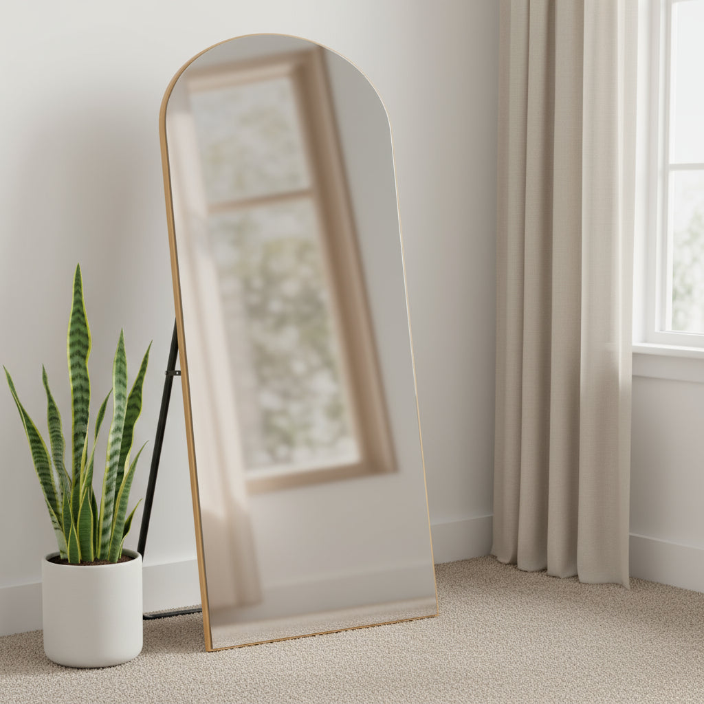 71" Gold Arch Wood Framed Freestanding Standing Mirror