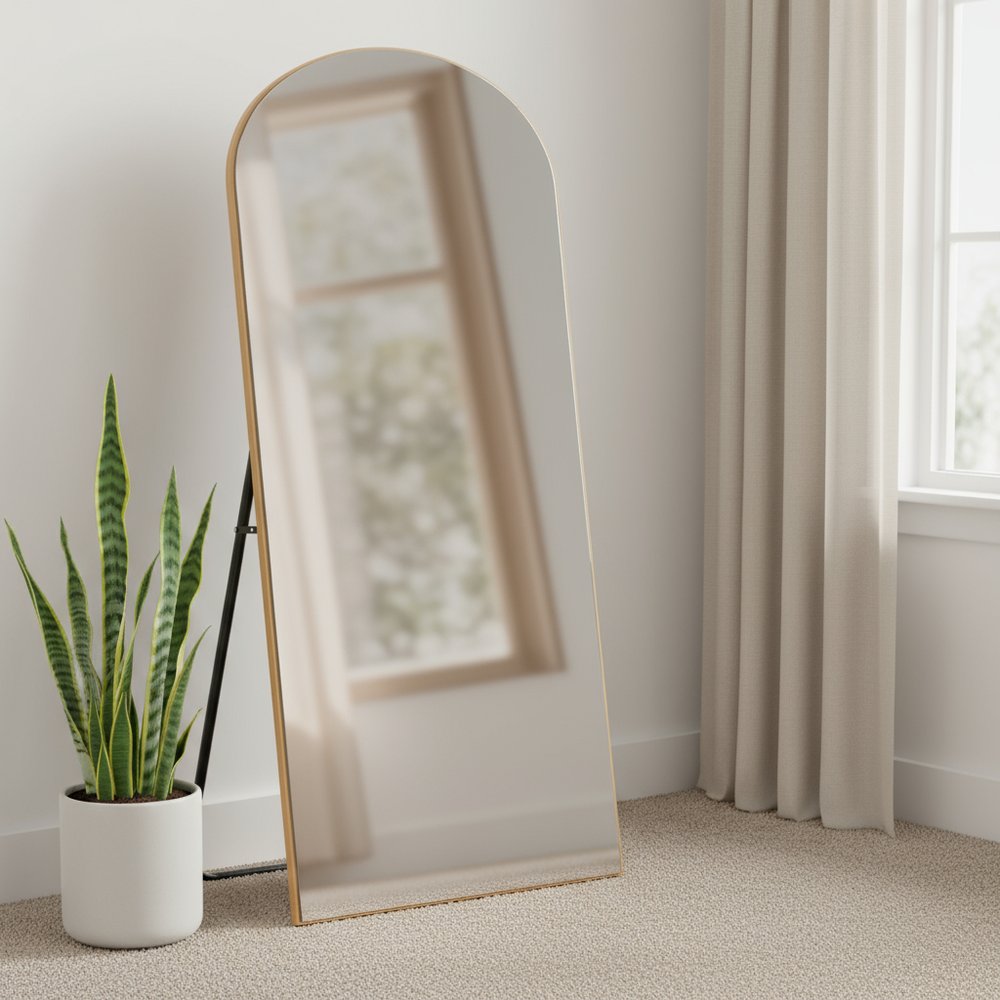 71" Gold Arch Wood Framed Freestanding Standing Mirror