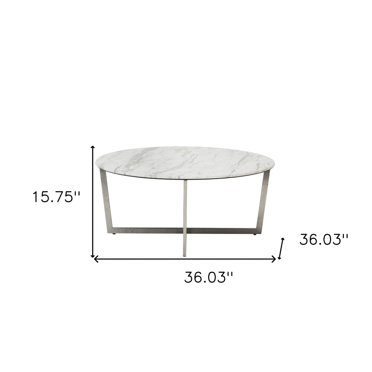 36" White and Silver Wood And Metal Round Cross Legs Coffee Table