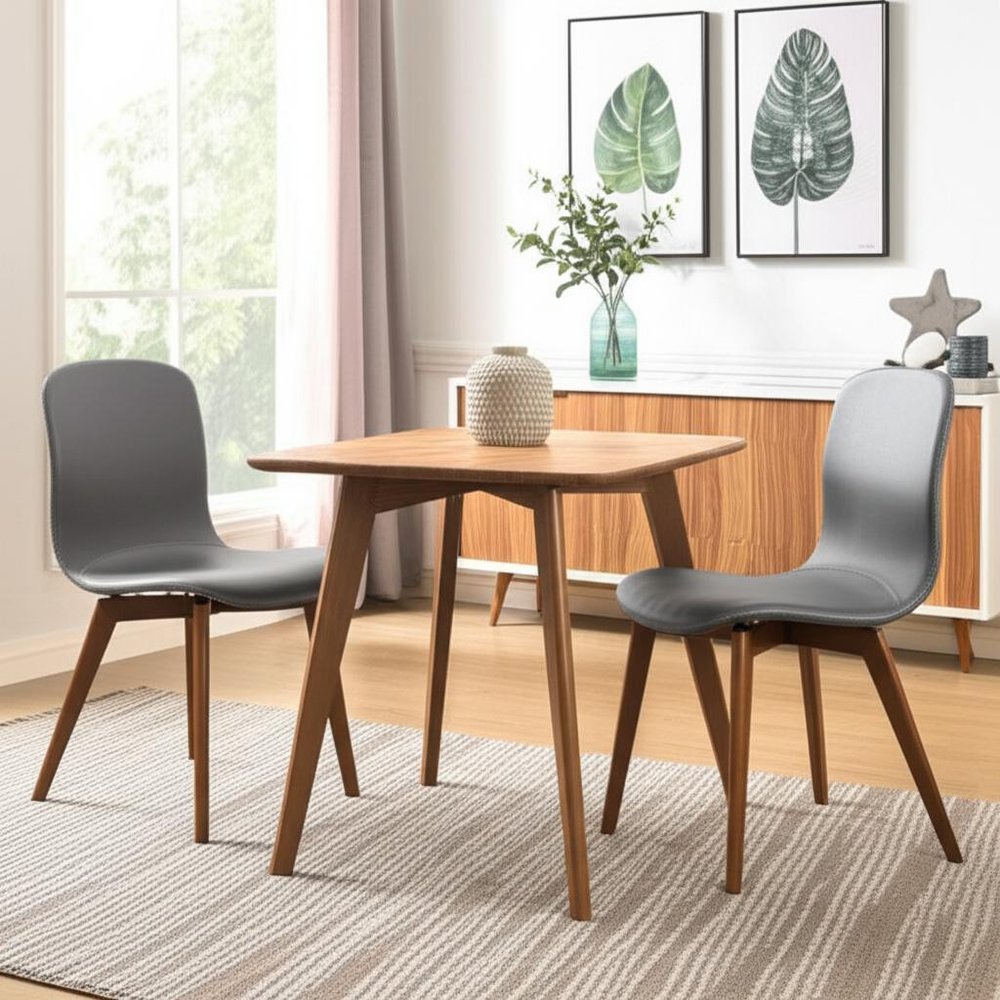 Set of Two Gray and Brown Upholstered Faux Leather Dining Side Chairs