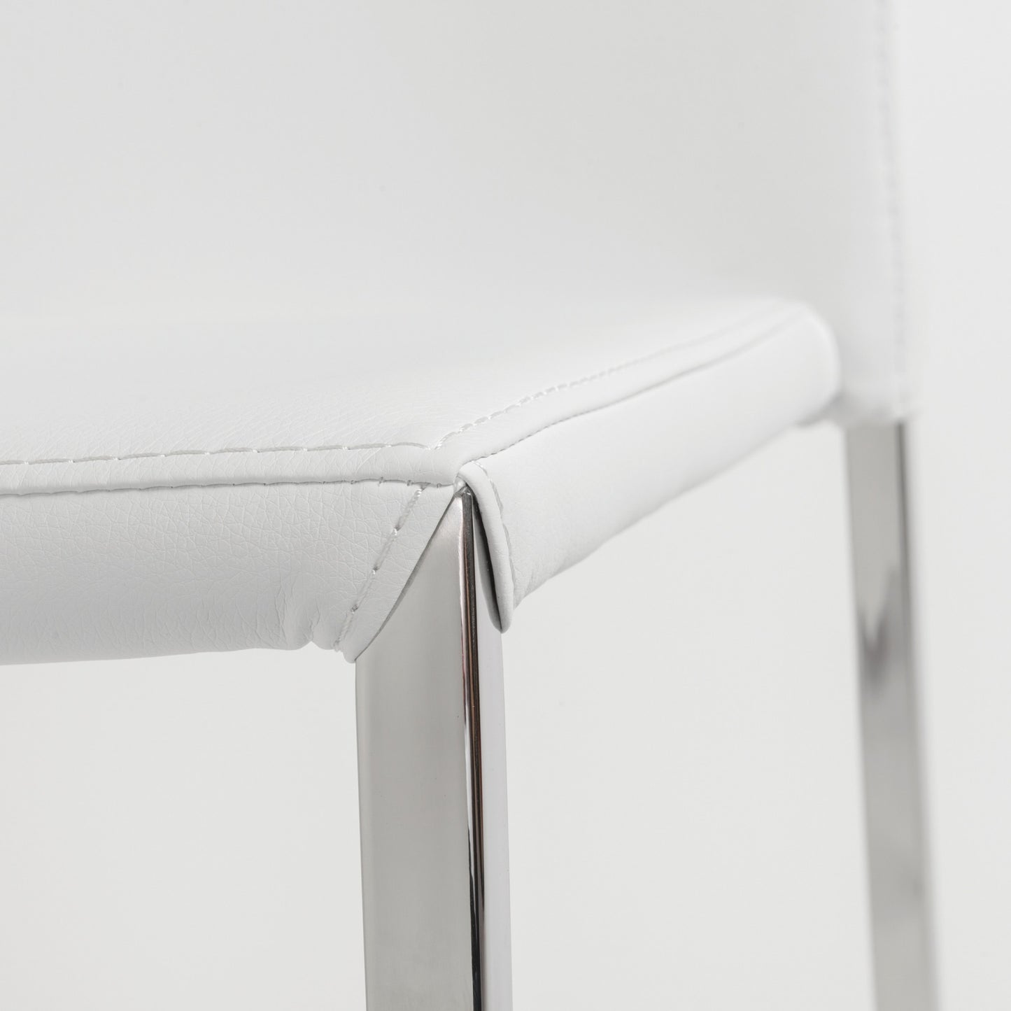 Set of Two White and Silver Upholstered Faux Leather Dining Side Chairs
