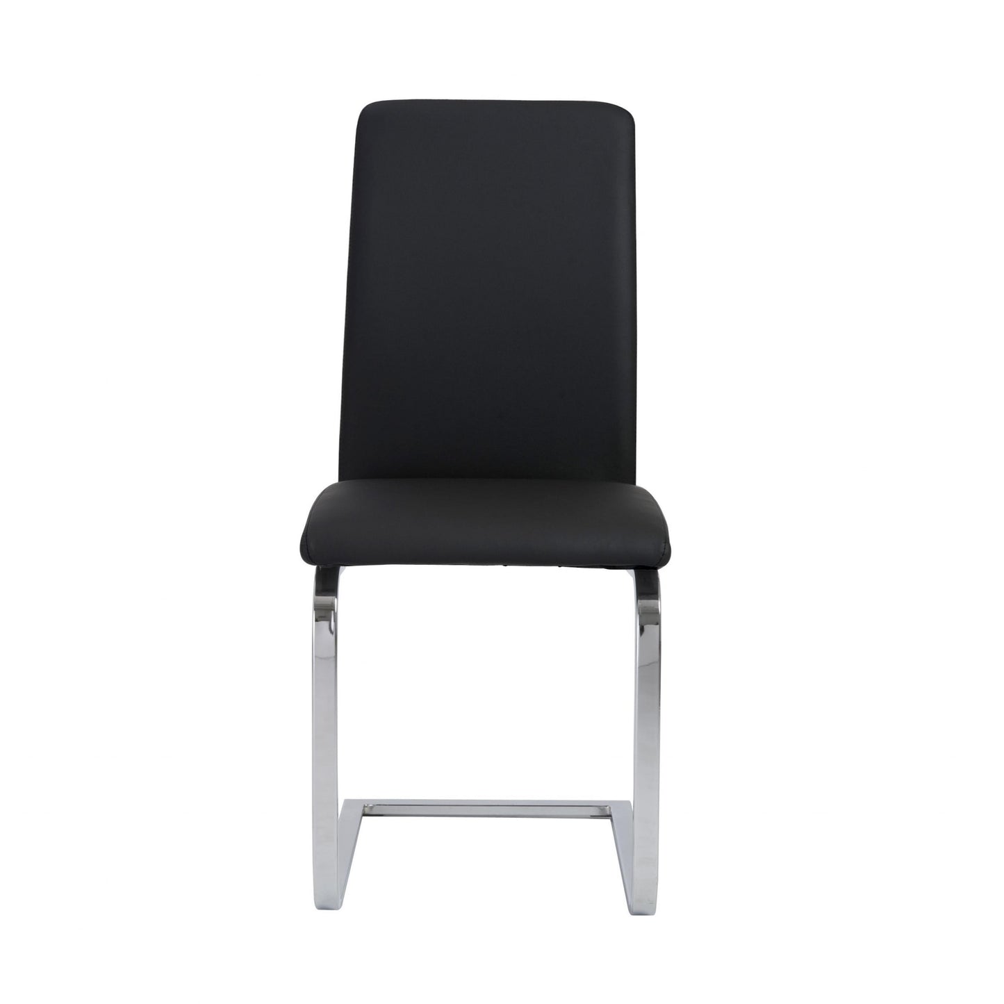 Set of Two Black and Silver Upholstered Leather Dining Side Chairs