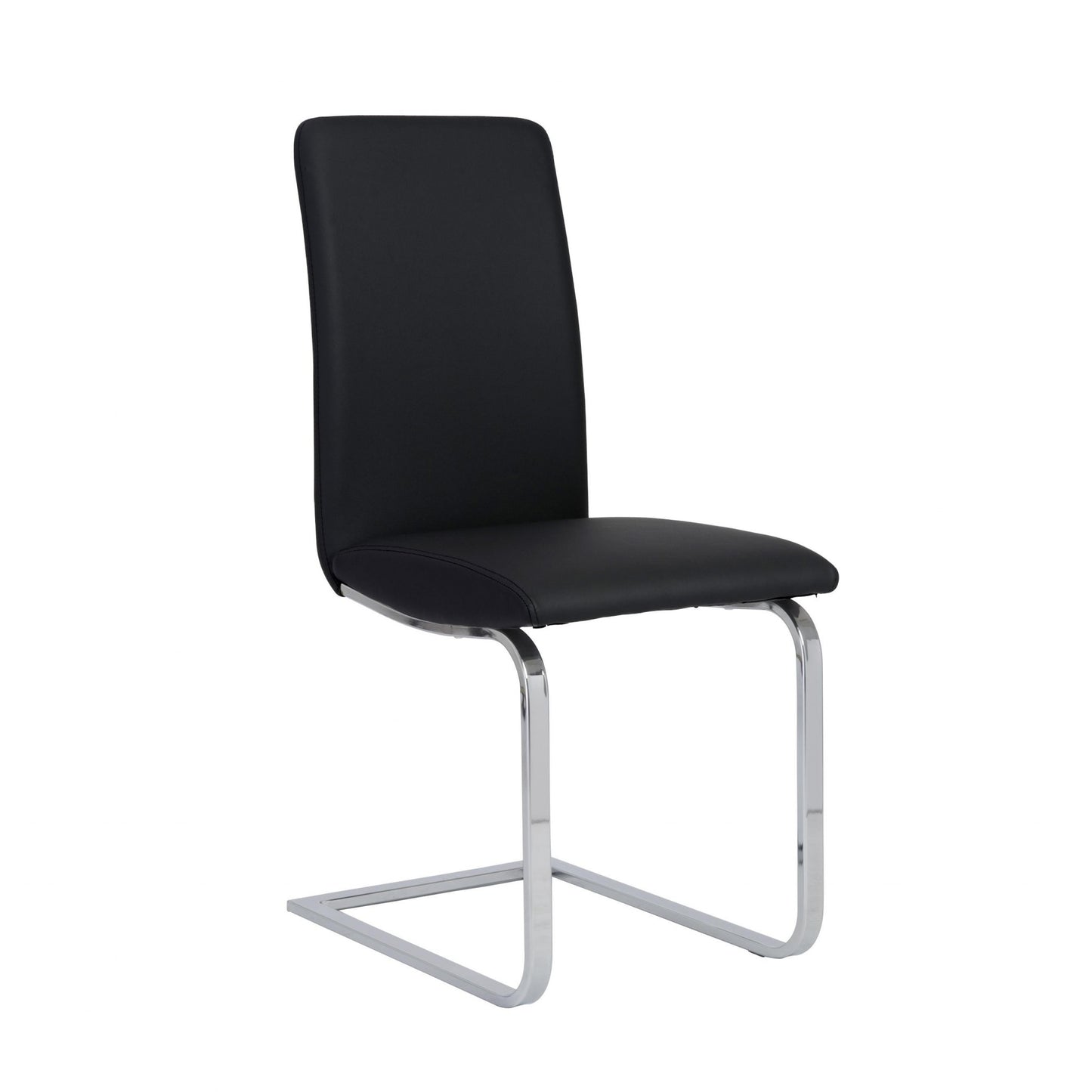 Set of Two Black and Silver Upholstered Leather Dining Side Chairs