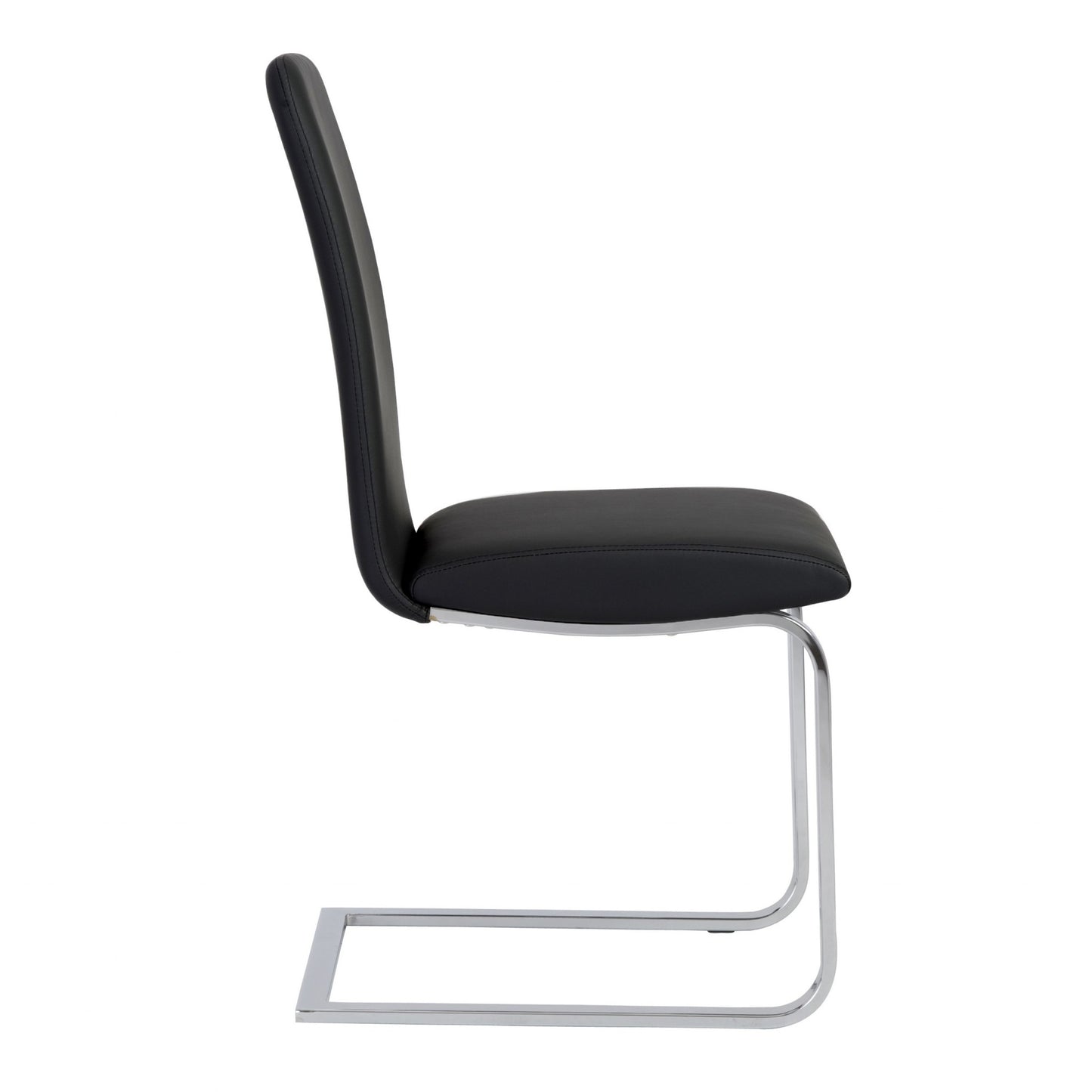 Set of Two Black and Silver Upholstered Leather Dining Side Chairs