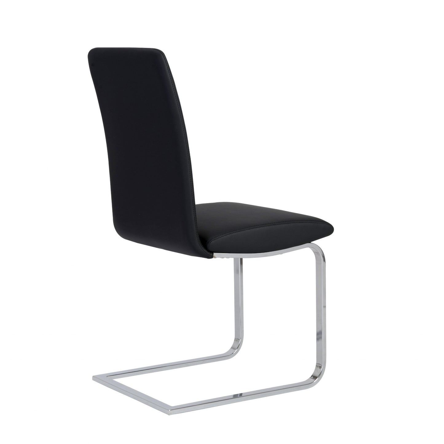Set of Two Black and Silver Upholstered Leather Dining Side Chairs