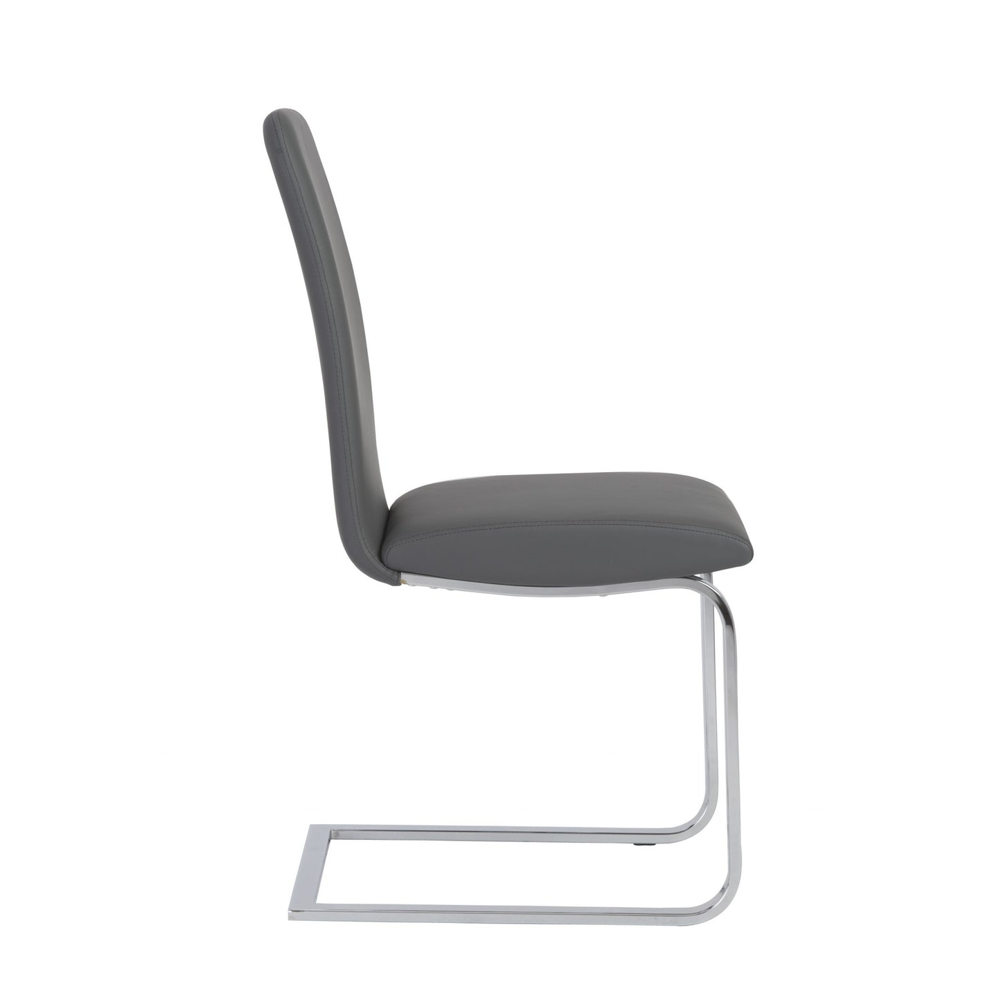 Set of Two Gray and Silver Upholstered Leather Dining Side Chairs