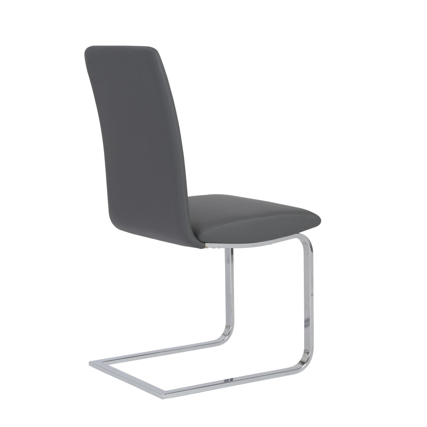Set of Two Gray and Silver Upholstered Leather Dining Side Chairs